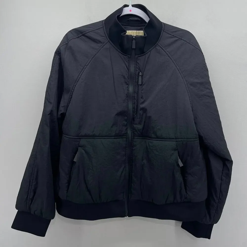 Michael Kors Bomber Jacket Womens‎ Large Black Black Nylon Full Zip Coat